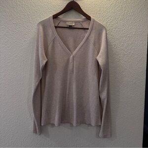 Universal Thread Beige Henley Knit Sweater Long Sleeve Women’s Size Large Soft